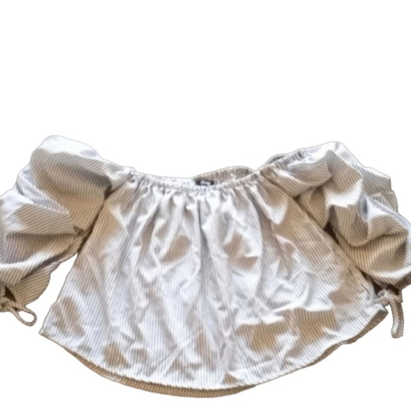 Tops - Off Shoulder Puff Sleeve Pinstripe Top (M)
